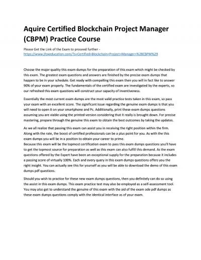 Aquire Certified Blockchain Project Manager (CBPM) Practice Course