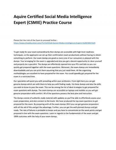 Aquire Certified Social Media Intelligence Expert (CSMIE) Practice Course