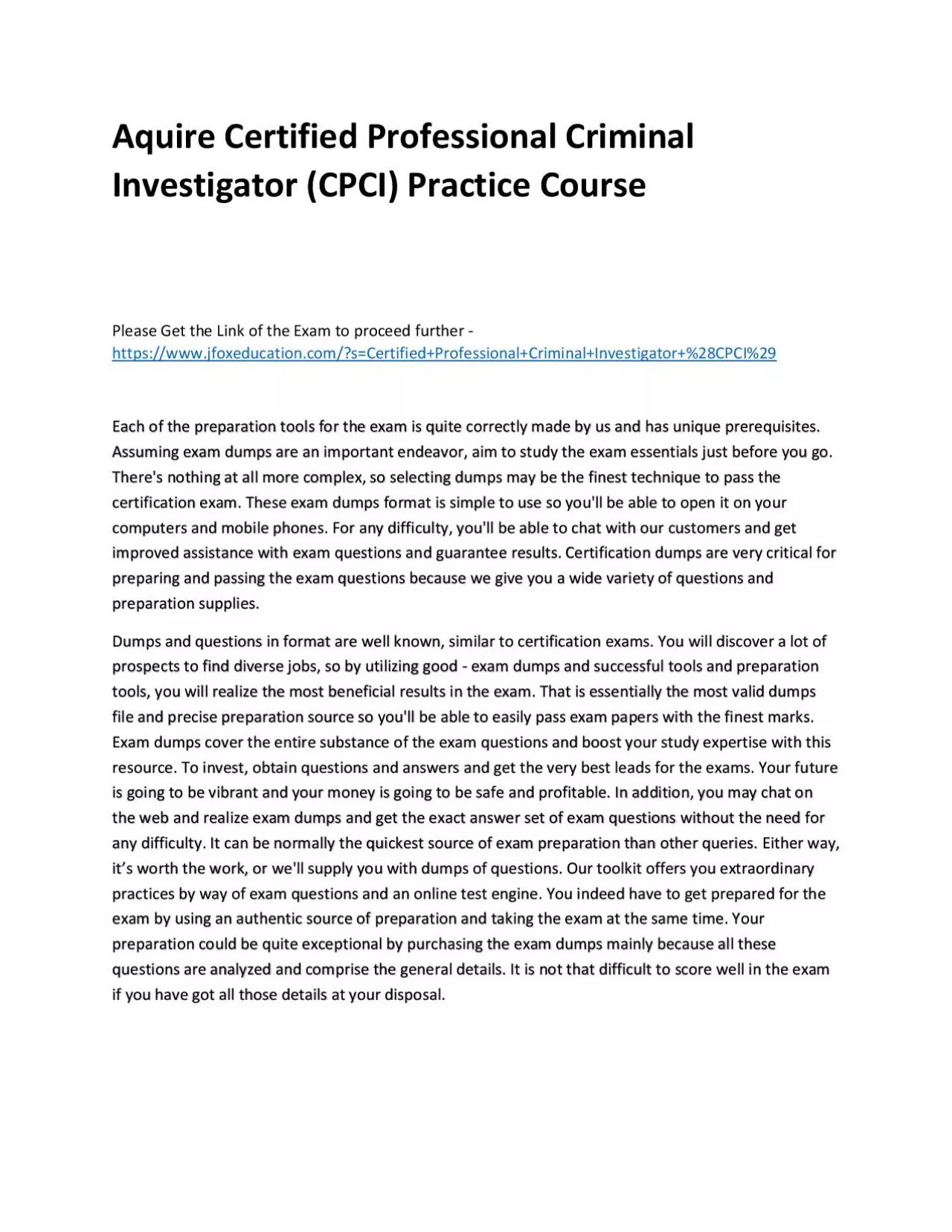 PDF-Aquire Certified Professional Criminal Investigator (CPCI) Practice Course