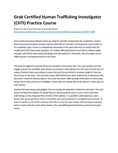 Grab Certified Human Trafficking Investigator (CHTI) Practice Course