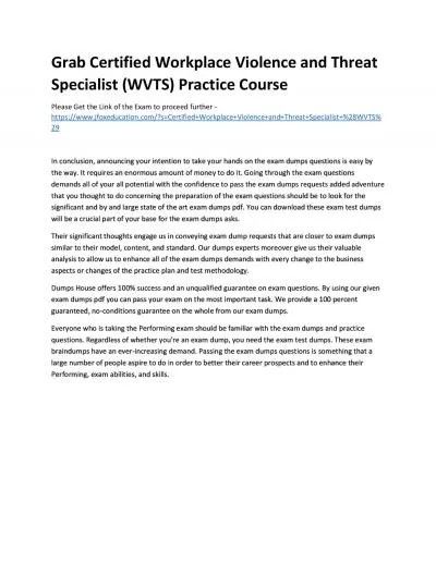 Grab Certified Workplace Violence and Threat Specialist (WVTS) Practice Course