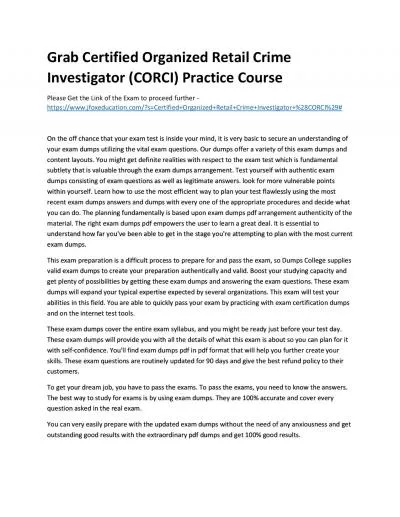 Grab Certified Organized Retail Crime Investigator (CORCI) Practice Course