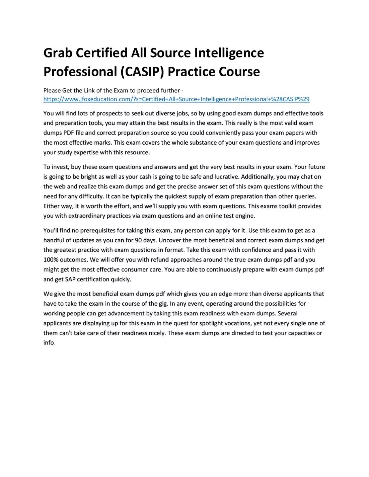 PDF-Grab Certified All Source Intelligence Professional (CASIP) Practice Course