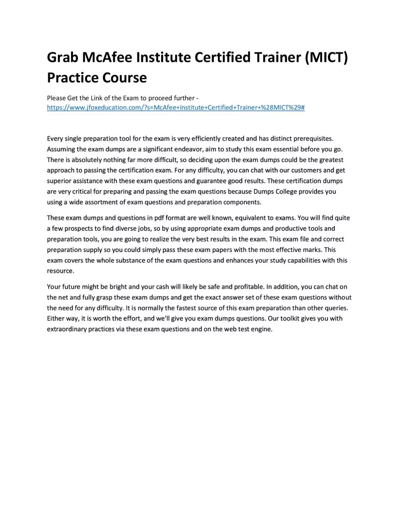 PDF-Grab McAfee Institute Certified Trainer (MICT) Practice Course