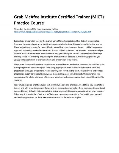 Grab McAfee Institute Certified Trainer (MICT) Practice Course