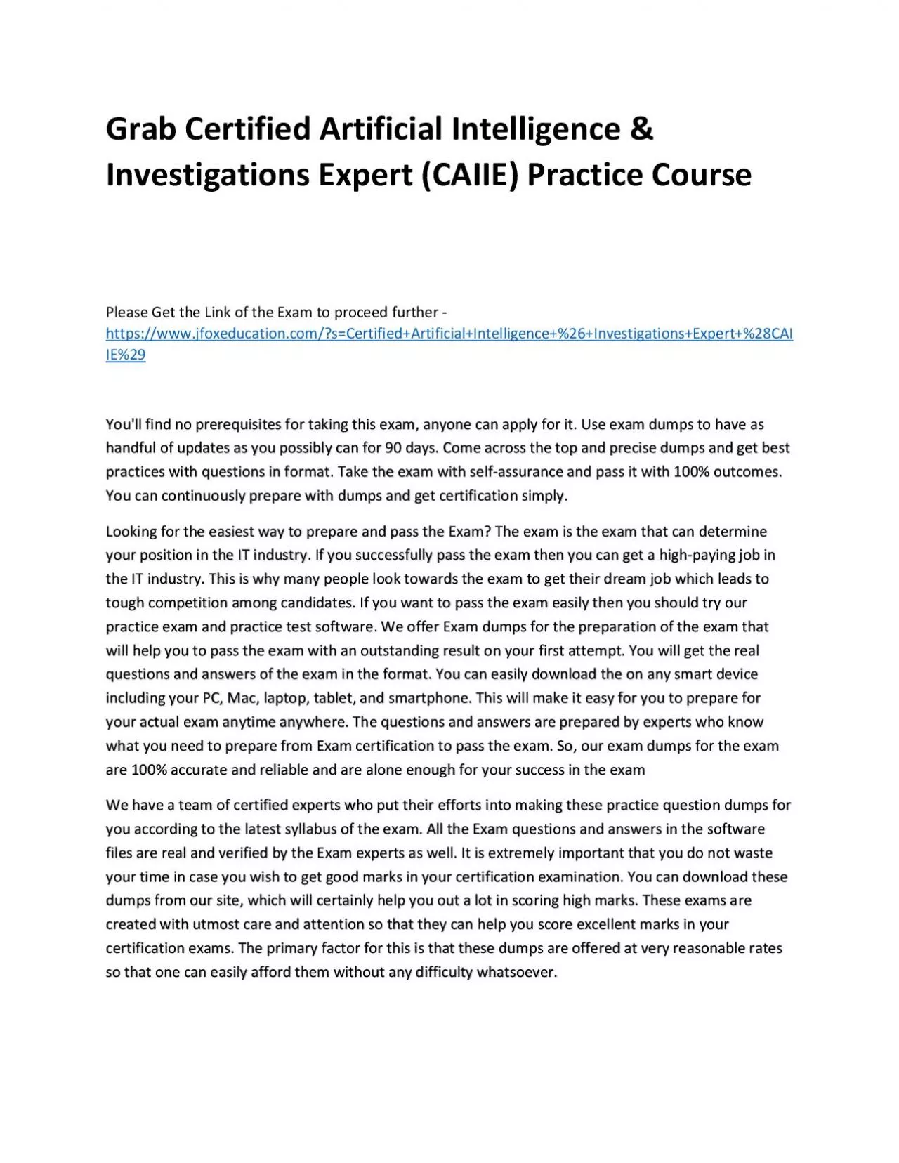 PDF-Grab Certified Artificial Intelligence & Investigations Expert (CAIIE) Practice Course