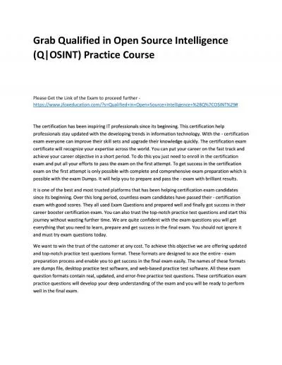 Grab Qualified in Open Source Intelligence (Q|OSINT) Practice Course