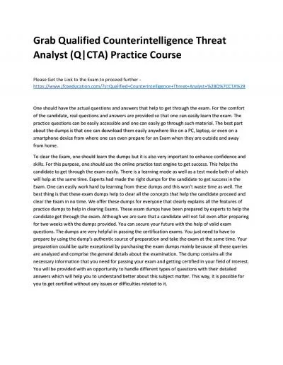 Grab Qualified Counterintelligence Threat Analyst (Q|CTA) Practice Course