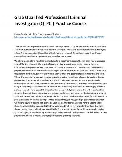 Grab Qualified Professional Criminal Investigator (Q|PCI) Practice Course