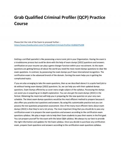 Grab Qualified Criminal Profiler (QCP) Practice Course