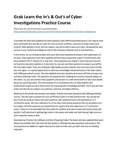 Grab Learn the In\'s & Out\'s of Cyber Investigations Practice Course