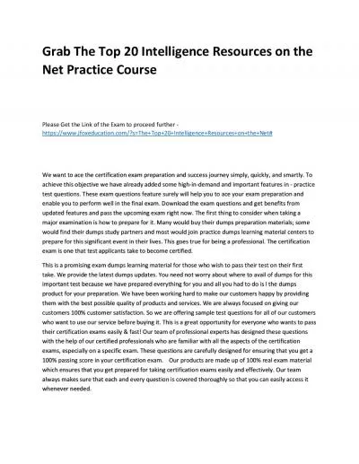 Grab The Top 20 Intelligence Resources on the Net Practice Course