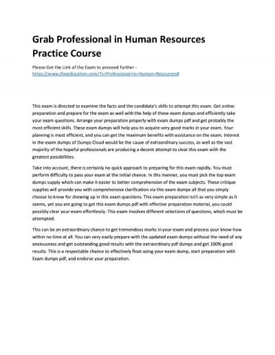 Grab Professional in Human Resources Practice Course