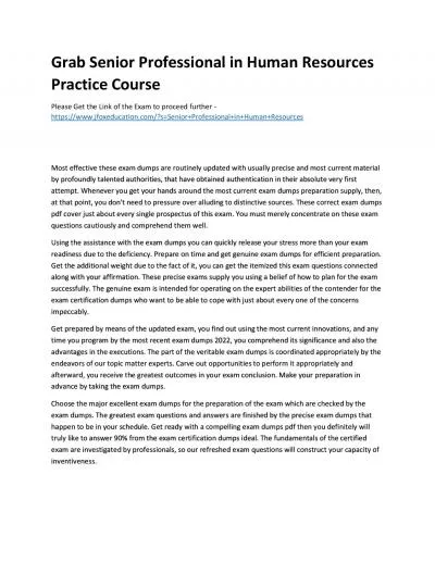 Grab Senior Professional in Human Resources Practice Course