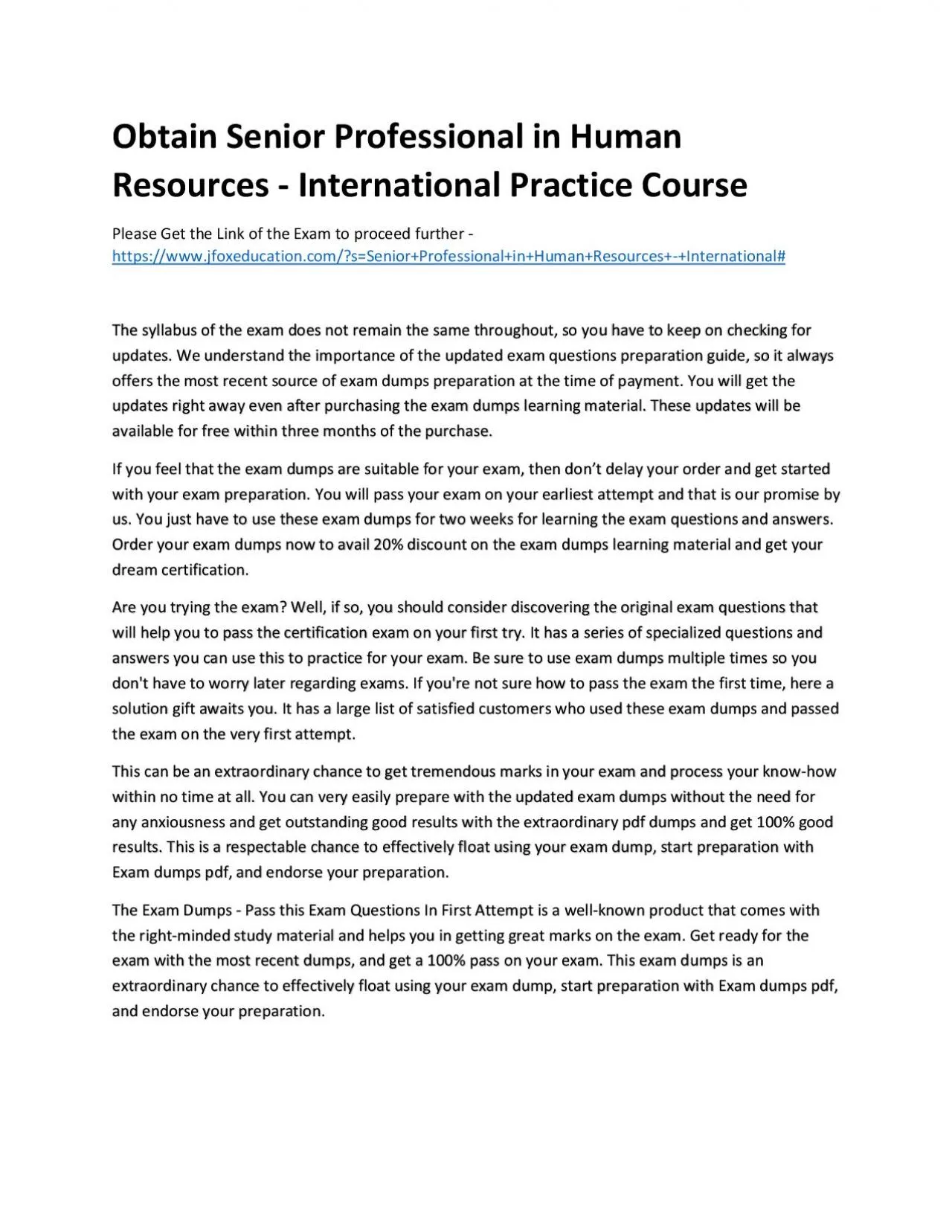 PDF-Obtain Senior Professional in Human Resources - International Practice Course