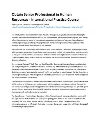 Obtain Senior Professional in Human Resources - International Practice Course