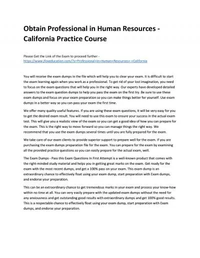 Obtain Professional in Human Resources - California Practice Course