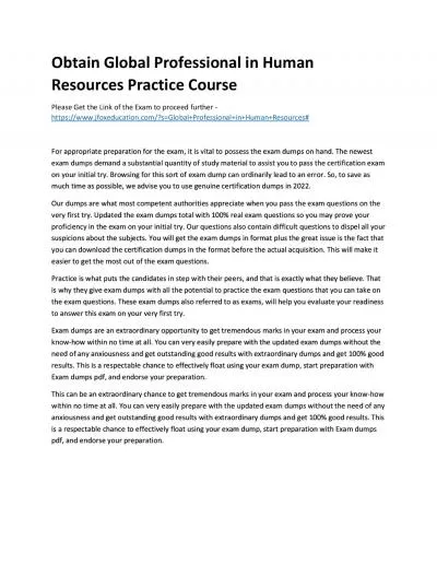 Obtain Global Professional in Human Resources Practice Course