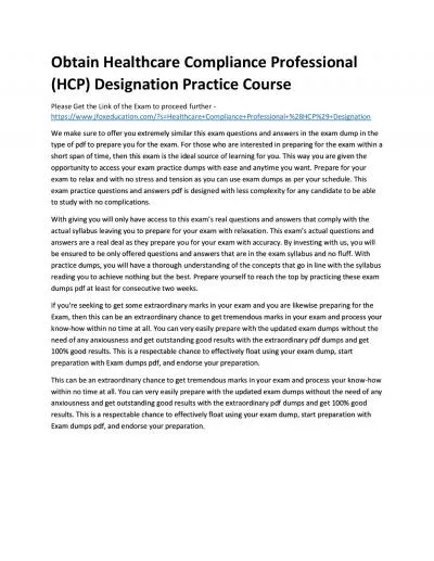 Obtain Healthcare Compliance Professional (HCP) Designation Practice Course