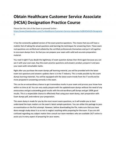 Obtain Healthcare Customer Service Associate (HCSA) Designation Practice Course