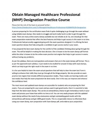 Obtain Managed Healthcare Professional (MHP) Designation Practice Course