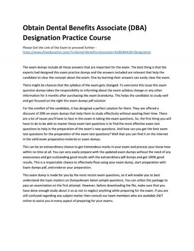 Obtain Dental Benefits Associate (DBA) Designation Practice Course