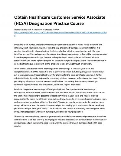 Obtain Healthcare Customer Service Associate (HCSA) Designation Practice Course