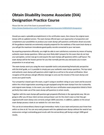 Obtain Disability Income Associate (DIA) Designation Practice Course