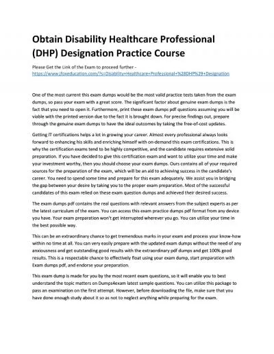 Obtain Disability Healthcare Professional (DHP) Designation Practice Course