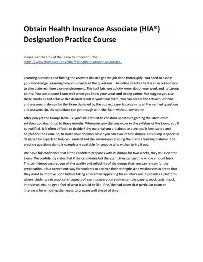 Obtain Health Insurance Associate (HIA®) Designation Practice Course