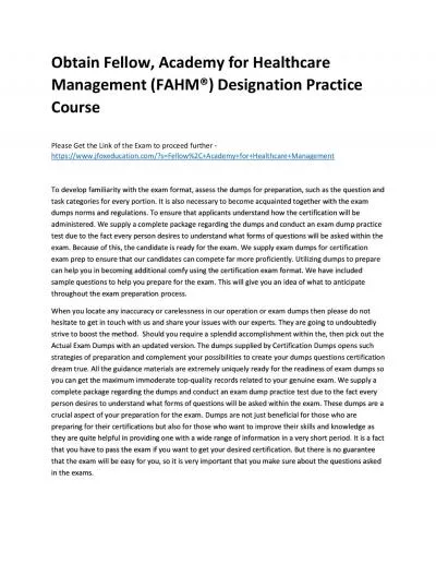 Obtain Fellow, Academy for Healthcare Management (FAHM®) Designation Practice Course