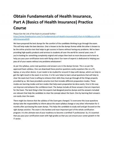 Obtain Fundamentals of Health Insurance, Part A (Basics of Health Insurance) Practice