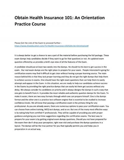 Obtain Health Insurance 101: An Orientation Practice Course