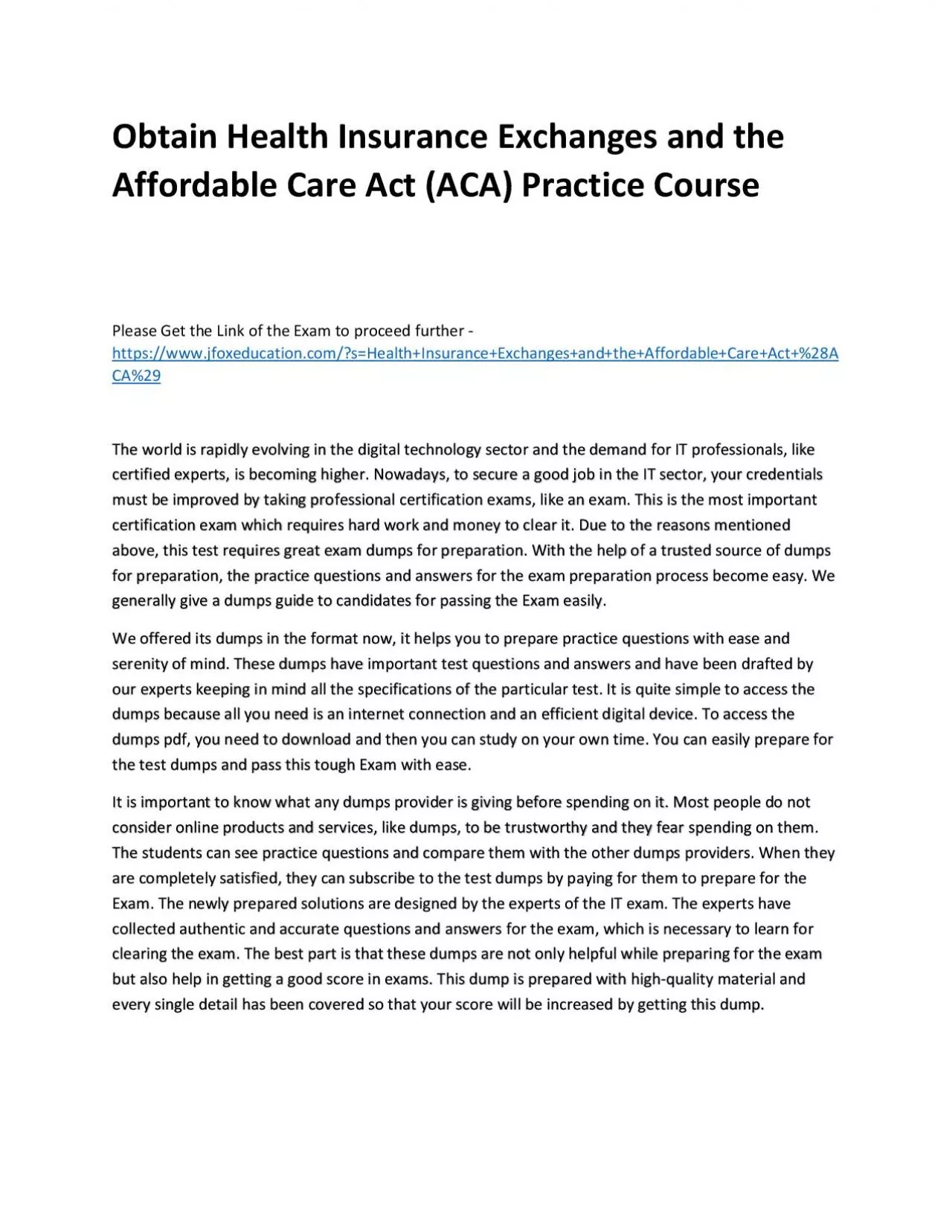 PDF-Obtain Health Insurance Exchanges and the Affordable Care Act (ACA) Practice Course