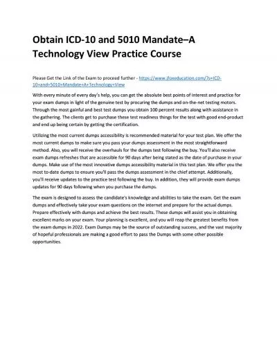 Obtain ICD-10 and 5010 Mandate–A Technology View Practice Course