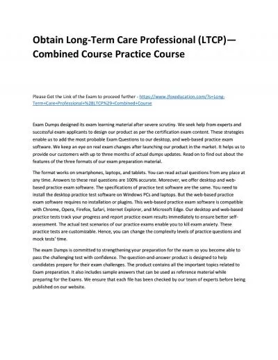 Obtain Long-Term Care Professional (LTCP)—Combined Course Practice Course