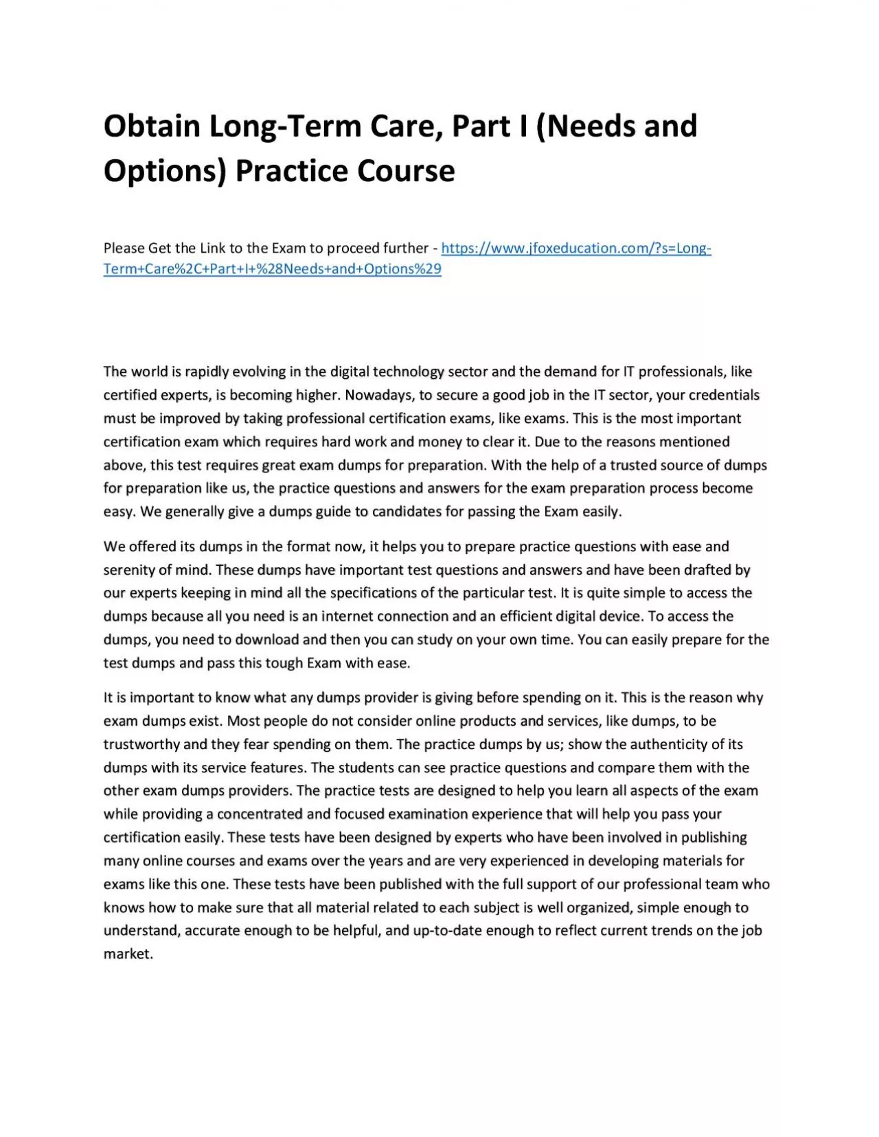 PDF-Obtain Long-Term Care, Part I (Needs and Options) Practice Course