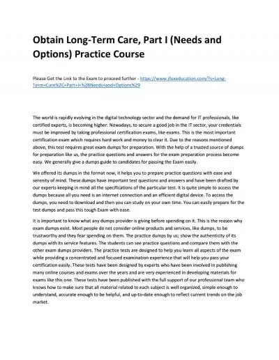 Obtain Long-Term Care, Part I (Needs and Options) Practice Course