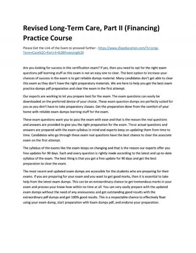 Revised Long-Term Care, Part II (Financing) Practice Course