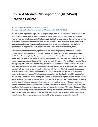 Revised Medical Management (AHM540) Practice Course