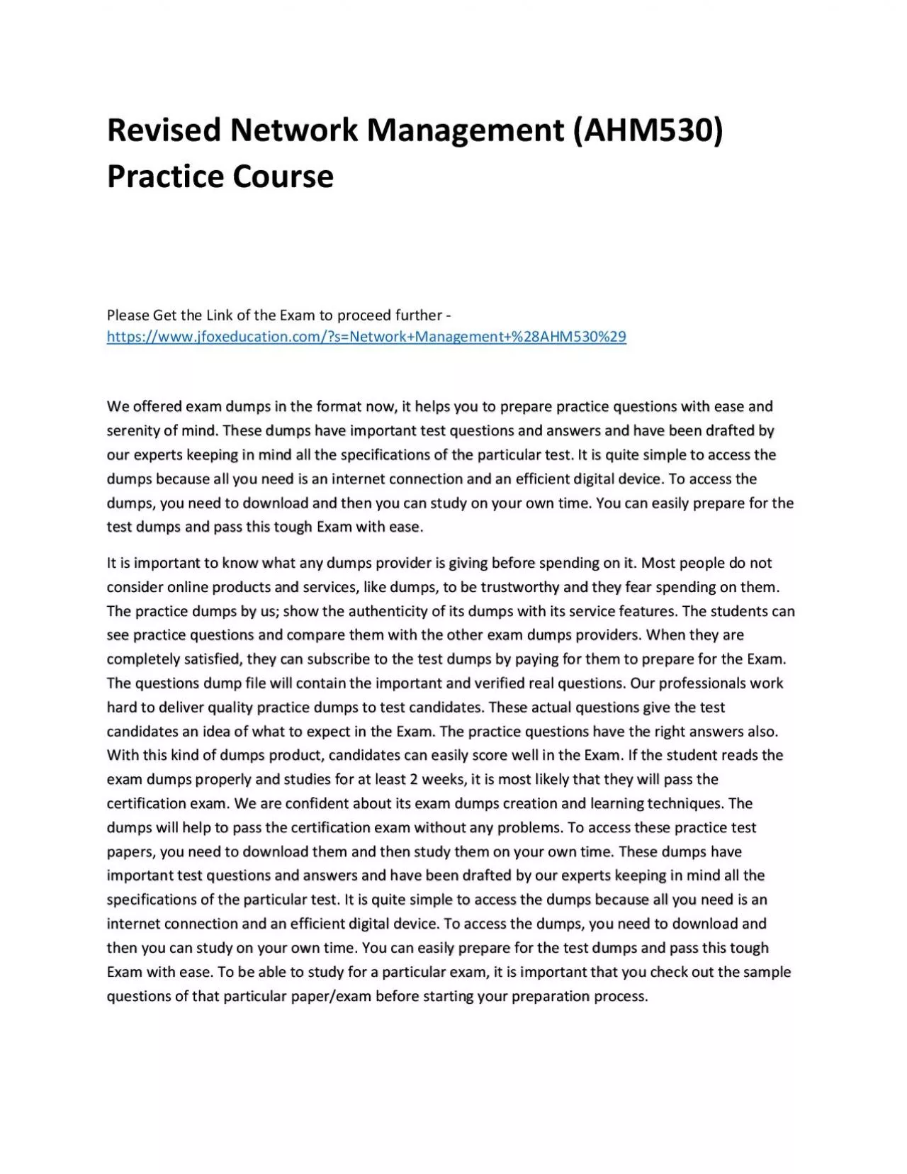 PDF-Revised Network Management (AHM530) Practice Course