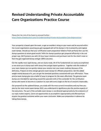 Revised Understanding Private Accountable Care Organizations Practice Course