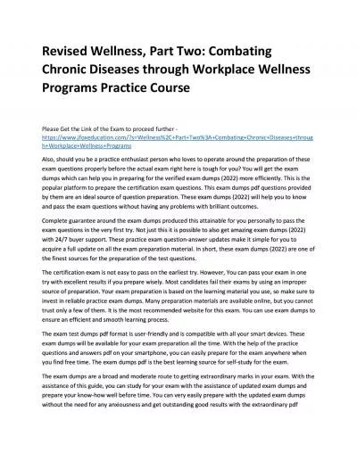 Revised Wellness, Part Two: Combating Chronic Diseases through Workplace Wellness Programs