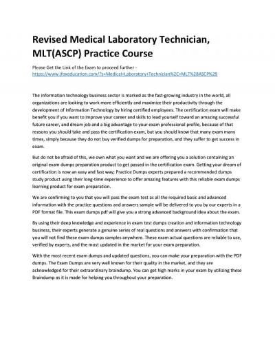 Revised Medical Laboratory Technician, MLT(ASCP) Practice Course