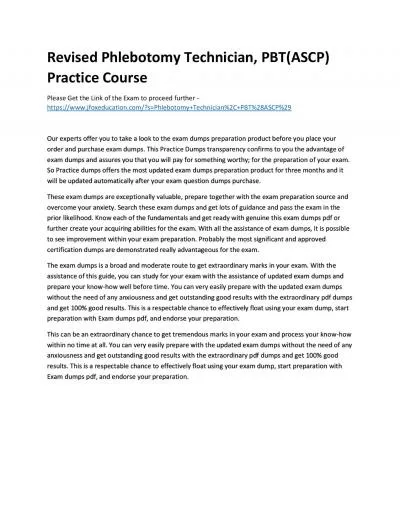 Revised Phlebotomy Technician, PBT(ASCP) Practice Course