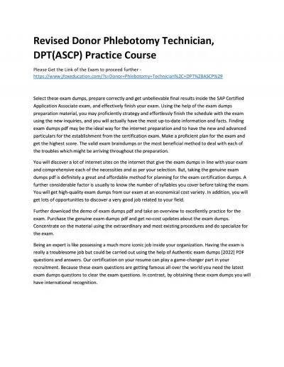 Revised Donor Phlebotomy Technician, DPT(ASCP) Practice Course