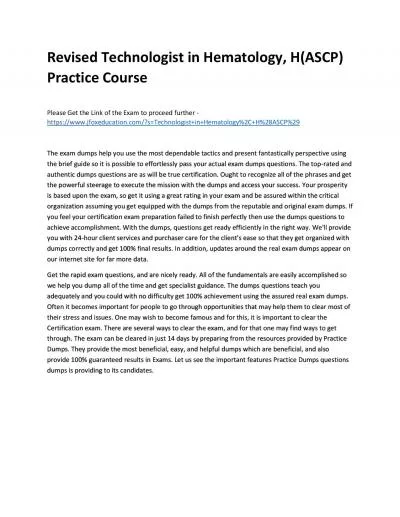 Revised Technologist in Hematology, H(ASCP) Practice Course