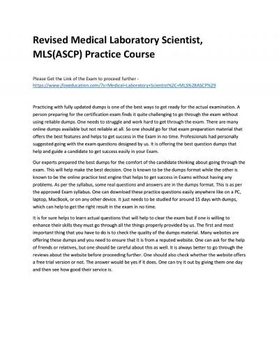 Revised Medical Laboratory Scientist, MLS(ASCP) Practice Course