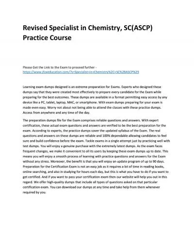 Revised Specialist in Chemistry, SC(ASCP) Practice Course