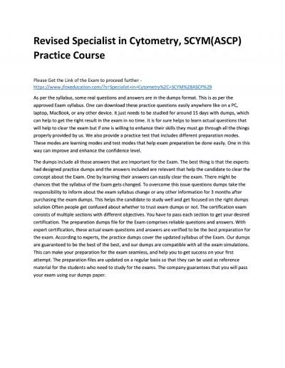 Revised Specialist in Cytometry, SCYM(ASCP) Practice Course